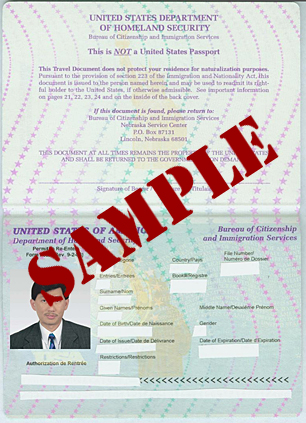 Specimen reentry permit, Form I-327, interior pages Specimen reentry permit, Form I-327, interior pages